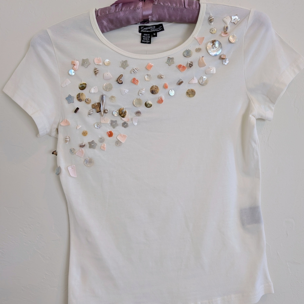 Embellished White Short Sleeve Tee